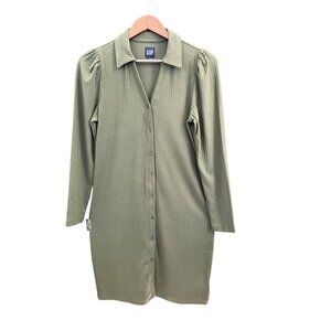 Gap M Petite Green Ribbed Button-Down Cardigan Dress